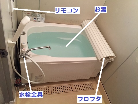 広い浴槽＝ホールインワン風呂釜への交換後の各部の名称